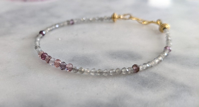 Delicate Bracelet set of 3 beautiful Multi color 2.3mm Spinels pink topaz and labradorite gemstones