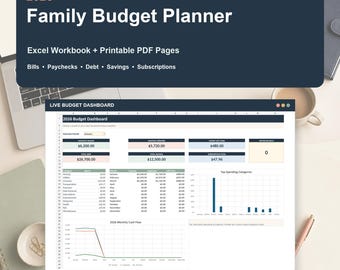 2026 Family Budget Planner, Bill Tracker, Debt Payoff, Savings (Excel Spreadsheet)