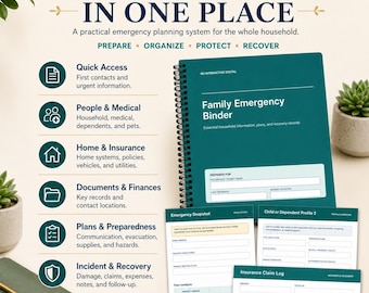 Family Emergency Binder Printable, Fillable PDF, Household Emergency Planner, Medical Information, Evacuation Plan