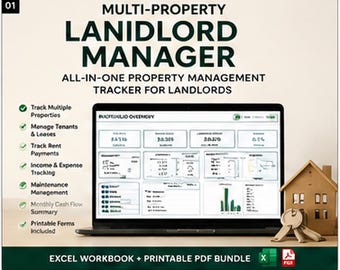 Multi-Property Landlord Manager Excel Spreadsheet | Rental Property Tracker | Tenant, Rent, Expense & Maintenance Organizer