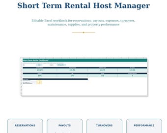 Short-Term Rental Host Manager Spreadsheet | Vacation Rental Booking, Payout, Expense, Cleaning & Occupancy Tracker