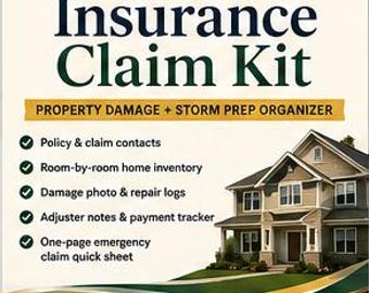 Home Insurance Claim Kit, Property Damage Organizer, Storm Prep (Printable PDF)