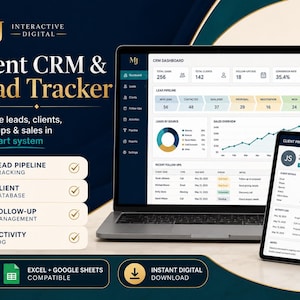 Client CRM Lead Tracker Spreadsheet, Sales Pipeline, Database (Digital Download)