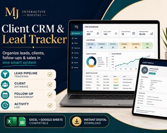 Client CRM Lead Tracker Spreadsheet, Sales Pipeline, Database (Digital Download)