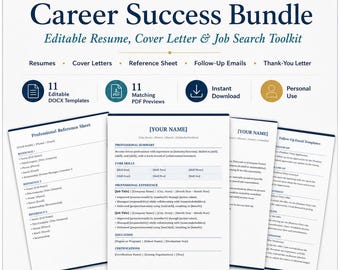 Career Success Bundle | Editable Resume and Cover Letter Templates | DOCX Job Application Toolkit