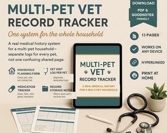 Multi-Pet Vet Record Tracker PDF | Undated | Clickable Navigation | GoodNotes Any Device | Multi-Pet Owner Gift