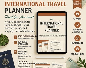 International Travel Planner PDF | Undated | Clickable Navigation | GoodNotes Any Device | International Traveler Gift