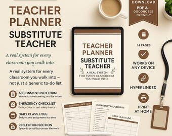 Substitute Teacher Planner PDF | Undated | Clickable Navigation | GoodNotes Any Device | Sub Teacher Gift