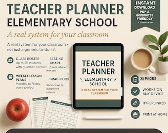 Elementary Teacher Planner PDF | Undated | Clickable Navigation | GoodNotes Any Device | Teacher Appreciation Gift