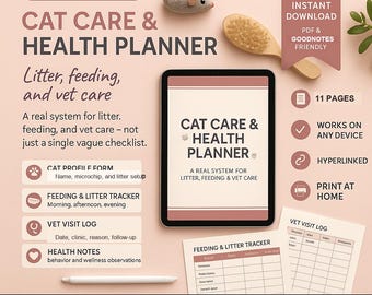 Cat Care & Health Planner PDF | Undated | Clickable Navigation | GoodNotes Any Device | Cat Owner Gift