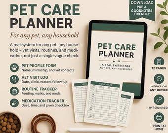 Pet Care Planner PDF | Undated | Clickable Navigation | GoodNotes Any Device | Pet Owner Gift | Instant Digital Download