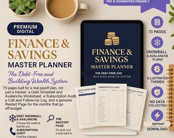 Finance Master Planner PDF | Debt Snowball Avalanche & Subscription Audit | Undated | GoodNotes Any Device