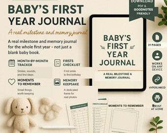Baby's First Year Milestone Journal PDF | Undated | Clickable Navigation | GoodNotes Any Device | Baby Shower Gift