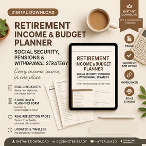 Retirement Income & Budget Planner PDF | Social Security Pensions | Undated | Clickable Navigation | GoodNotes