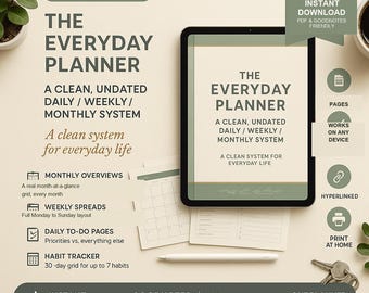 The Everyday Planner PDF | 6 Themes | Undated | Clickable Navigation | GoodNotes Any Device | Productivity Gift