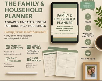The Family & Household Planner PDF | 6 Themes | Undated | Clickable Navigation | GoodNotes Any Device