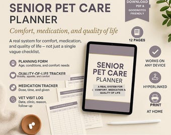 Senior Pet Care Planner PDF | Undated | Clickable Navigation | GoodNotes Any Device | Senior Pet Owner Gift