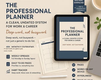 The Professional Planner PDF | 6 Themes | Undated | Clickable Navigation | GoodNotes Any Device | Career Productivity Gift