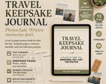 Travel Keepsake Journal PDF | Undated | Clickable Navigation | GoodNotes Any Device | Travel Memory Gift