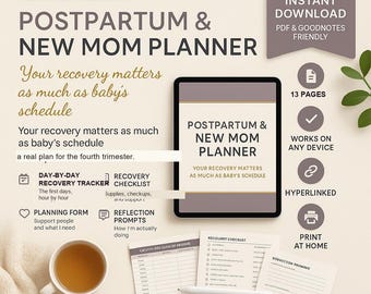 Postpartum & New Mom Planner PDF | Undated | Clickable Navigation | GoodNotes Any Device | New Mom Gift