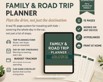 Family Road Trip Planner PDF | Undated | Clickable Navigation | GoodNotes Any Device | Family Vacation Gift