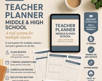 Middle & High School Teacher Planner PDF | Undated | Clickable Navigation | GoodNotes Any Device | Teacher Appreciation Gift
