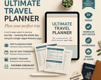 Ultimate Travel Planner PDF | Undated | Clickable Navigation | GoodNotes Any Device | Traveler Gift, Instant Download