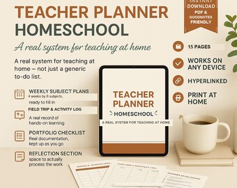 Homeschool Teacher Planner PDF | Undated | Clickable Navigation | GoodNotes Any Device | Homeschool Mom Gift