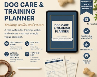Dog Care & Training Planner PDF | Undated | Clickable Navigation | GoodNotes Any Device | Dog Owner Gift