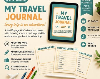 Kids Travel Journal PDF | Undated | Clickable Navigation | GoodNotes Any Device | Kids Travel Gift, Instant Download