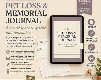 Pet Loss & Memorial Journal PDF | Undated | Clickable Navigation | GoodNotes Any Device | Pet Loss Sympathy Gift
