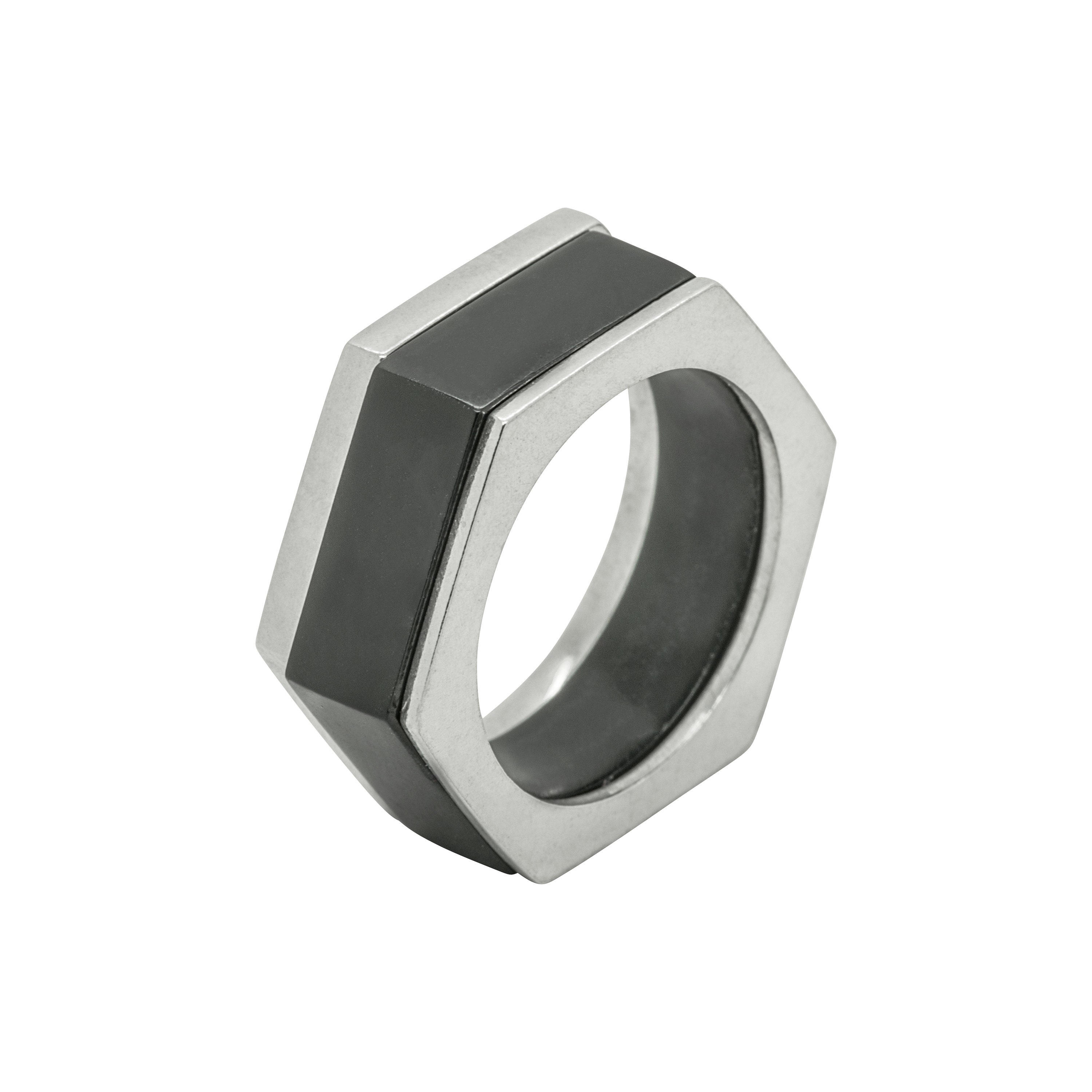 Stackable Hexagon Rings Geometric Hexagonal Silver Rings Colourful