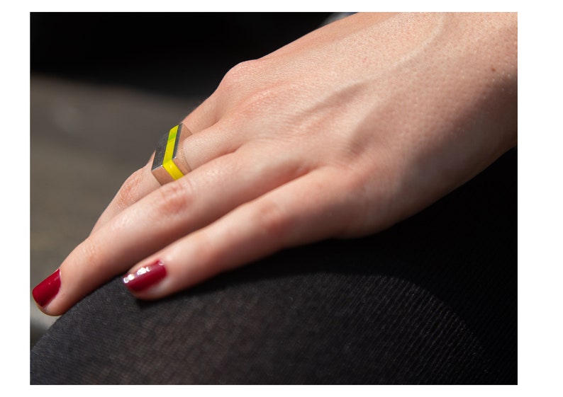 Stackable Square Rings Stackable Square Rings Geometric Square Silver Rings Colourful Acrylic ...