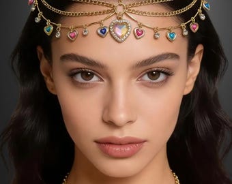 レトロハートラインストーンヘアチェーンコーム – エレガントな女性用ヘアアクセサリー