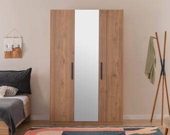 Minimalist 3 Door Wardrobe Closet, Wooden Clothing Armoire, Modern Bedroom Furniture, Spacious Wood Storage Cabinet, Hinged Door Armoire