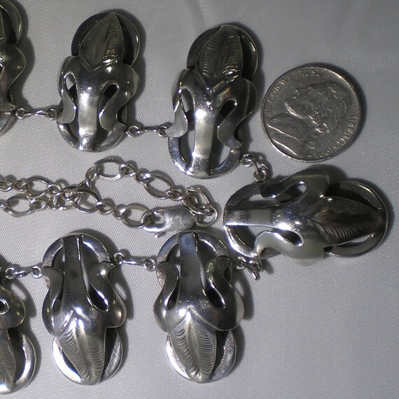 Vintage Sterling Silver Leaf Motif Bold Necklace … - image 7