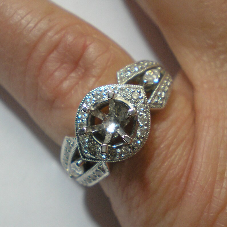 NOS 14k White Gold Vintage Inspired Diamond Ring Mount Size | Etsy