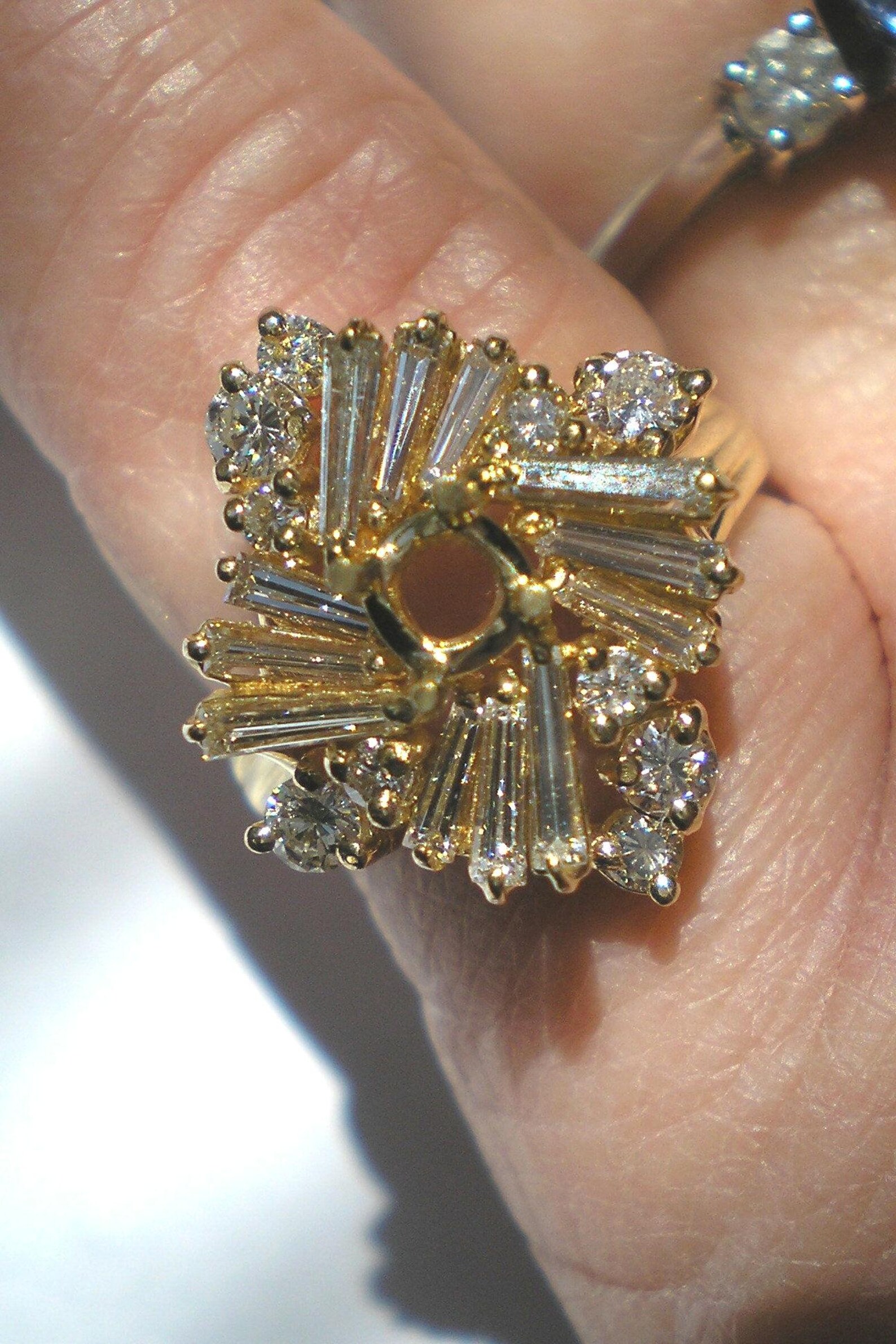 18k Yellow Gold Diamond Pinwheel Ring Semi Mount Setting - Etsy