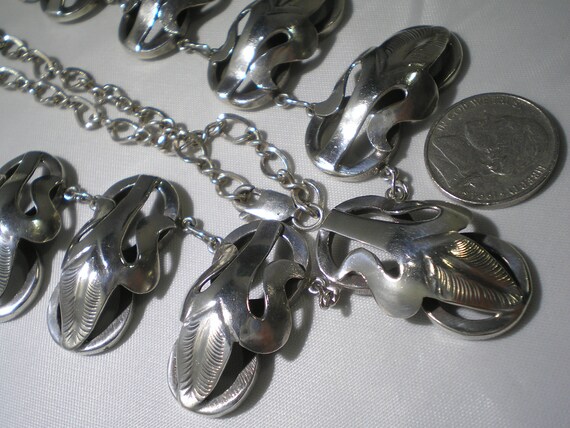 Vintage Sterling Silver Leaf Motif Bold Necklace … - image 3