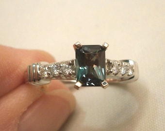 14k White Gold Lab Alexandrite & Diamond Ring, Size 7.5