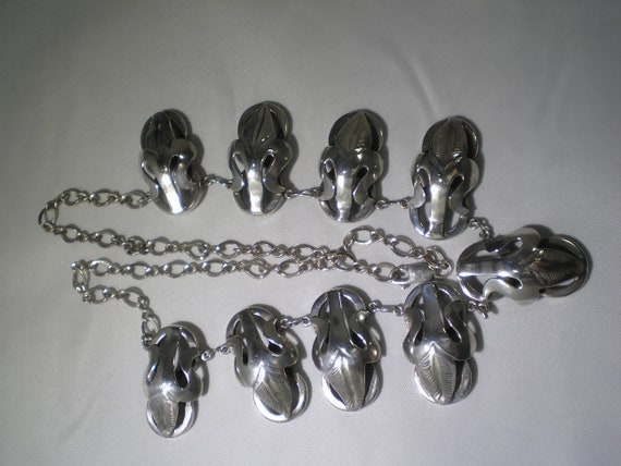 Vintage Sterling Silver Leaf Motif Bold Necklace … - image 1