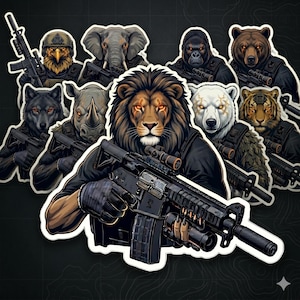 Tactical Military Animal Stickers Pack - PNG Decals for Laptops and Personal Items