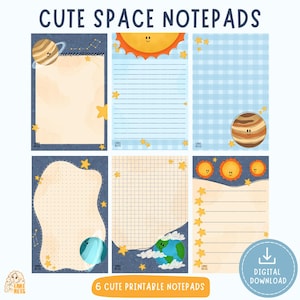 Universe Printable Notepad Bundle – 6 Cute Space Notepad Designs | Digital Download PDF | Printable Stationery
