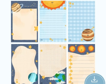 Universe Printable Notepad Bundle – 6 Cute Space Notepad Designs | DigitalDownload PDF | Printable Stationery