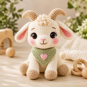 Goat Amigurumi Crochet Pattern PDF, Baby Farm Animal Plush Toy, Beginner Friendly