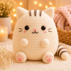 Cozy Cream Kitty Crochet Pattern PDF, Amigurumi Cat Plush Tutorial, English Digital Download