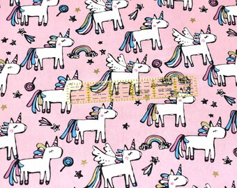 Pink Unicorn Fabric, Unicorn Cotton Fabric, Pink Cotton Fabric, Fairy Tales Fabric, Cotton Fabric, Star Cotton Fabric, Fabric By The Yard