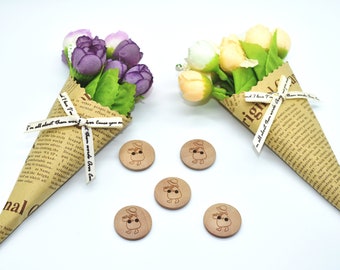 Sunbonnet Buttons, Sunbonnet Sue Wood Buttons,  7/8" Buttons, 20 Pcs Wood Buttons, Round Buttons, 2 Holes Buttons, Wooden Buttons