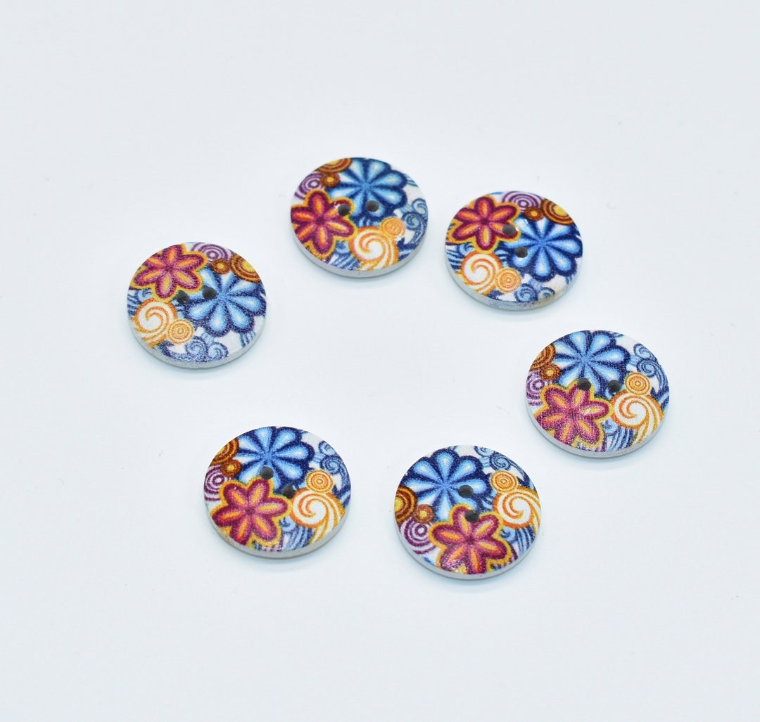 Red Book Button Red Flower Wood Buttons 5/8
