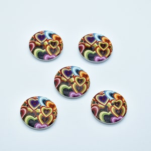 Heart Buttons, Dark Heart Buttons, 2 Holes Buttons, 20Pcs  Multicolors Heart Wood Buttons 7/8", Purple Heart Buttons, Rainbow Colors Buttons